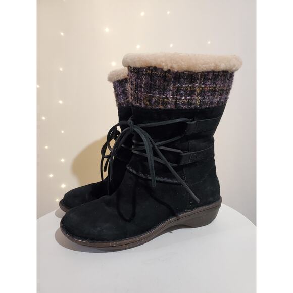 UGG Tanasa Black Suede Leather Shearling Calf Height Winter Boot Womens Size 7 - Picture 1 of 10